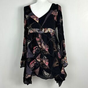Elizabeth James 100% Silk Babydoll Y2K Lilou‎ Patchwork Womens Sz 12 Dark Floral